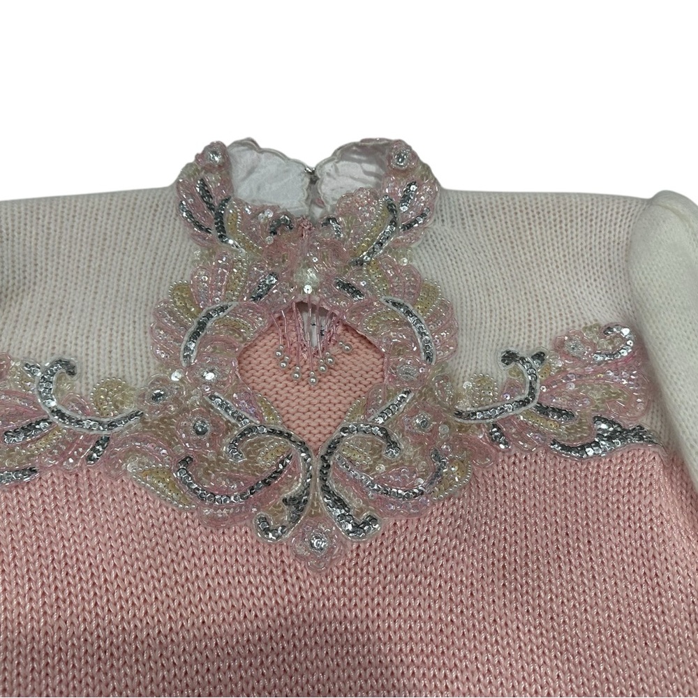 Vintage Marauda Wool Blend High Neck Sequin Bead Embellished Pink Sweater - Picture 5 of 8